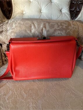 Genuine Italian Leather Crossbody Bag - coral red Shoulder Bag